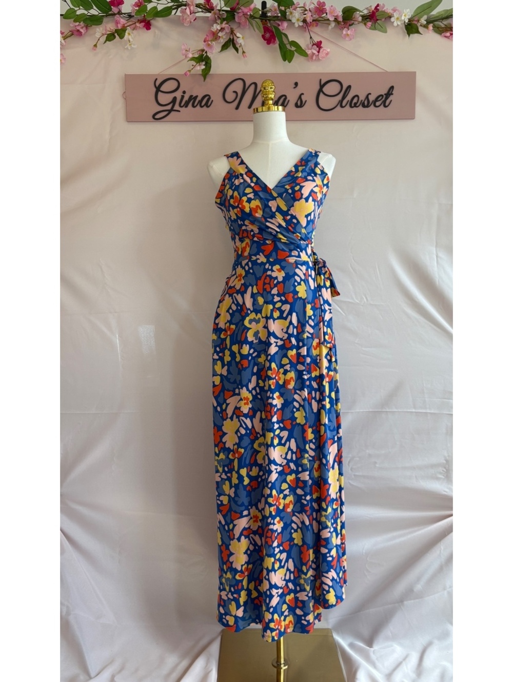 41 Hawthorn Ellienne Faux Wrap Maxi Dress Blue Floral Size S